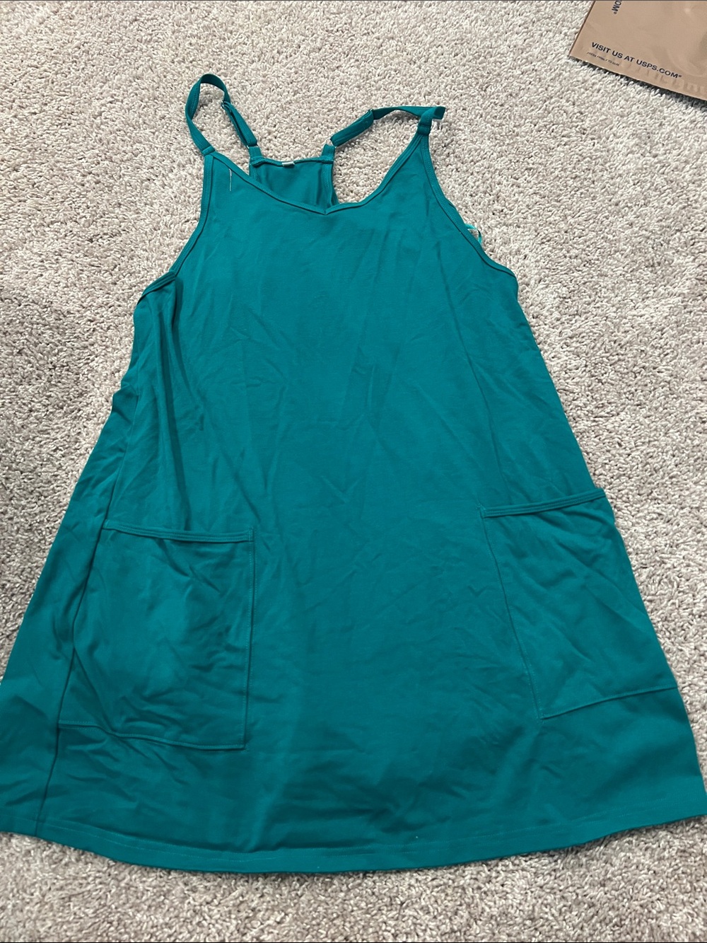 Sleeveless Teal Mini Exercise Dress with Pockets